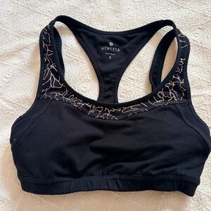 Athleta Black Sports Bra with Cream Floral Trim